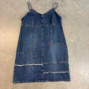 Mini denim dress with frayed hem